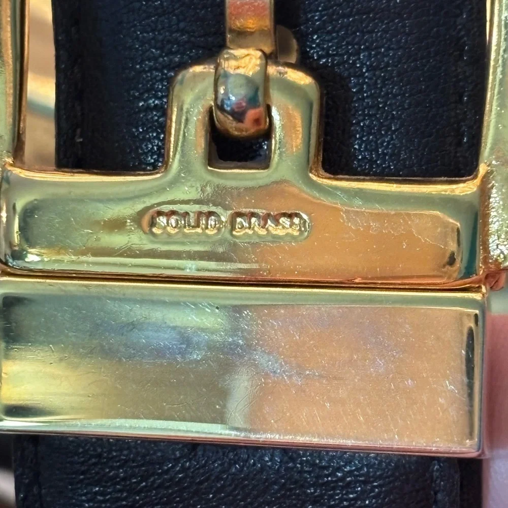 Yves Saint Laurent Solid Brass Buckle Reversible Brown Black Leather Belt